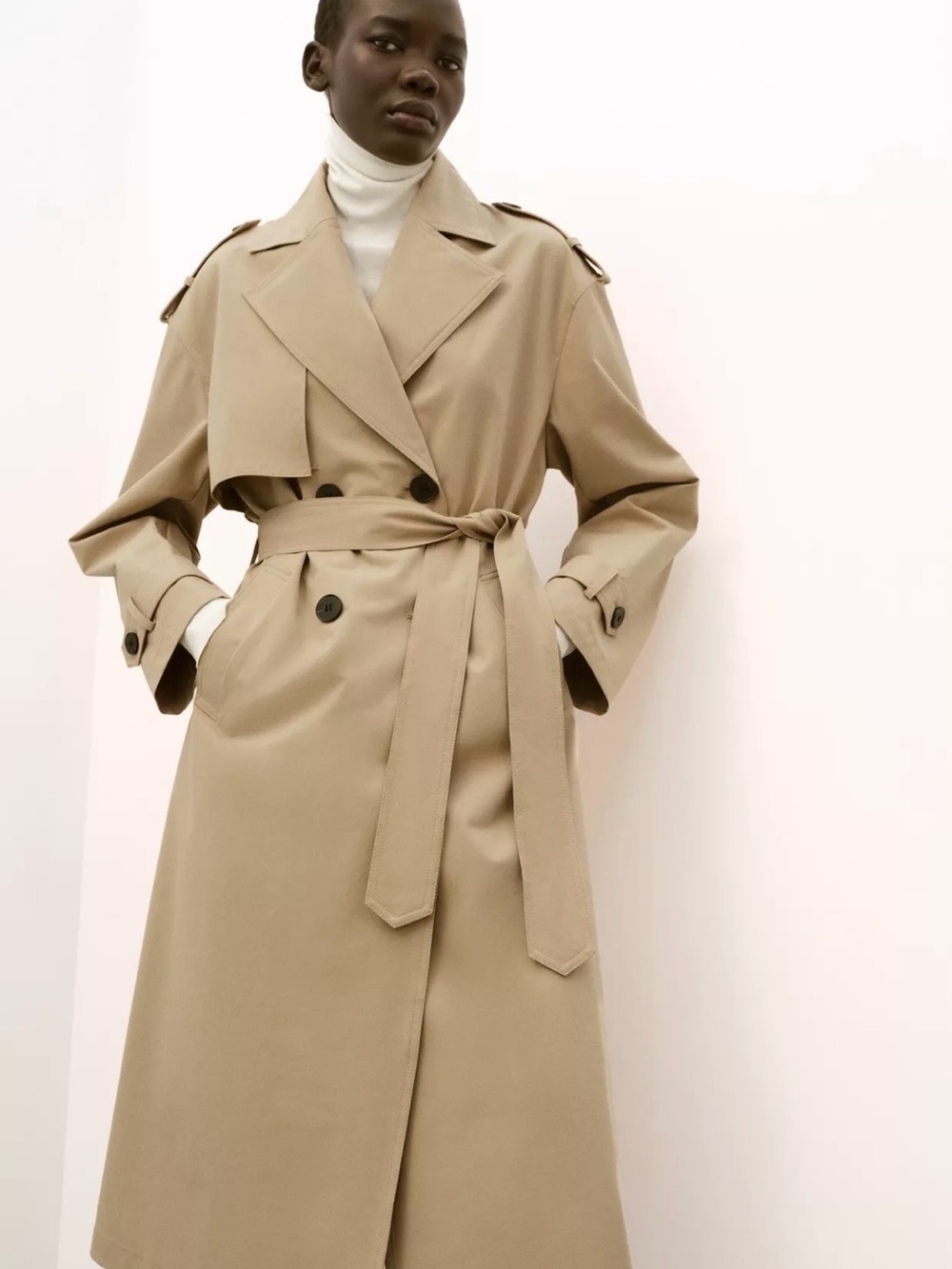 Zara Khaki Trench Coat with Black Buttons - Picture 9 of 9